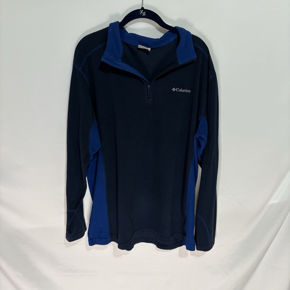 Columbia Men’s Black/Blue Fleece 1/4 Zip Pullover Sweatshirt Mock Neck Size XL